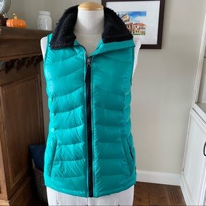 Calvin Klein Teal Puffer Vest with Black Collar